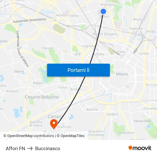 Affori FN to Buccinasco map