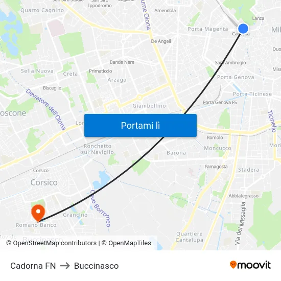 Cadorna FN to Buccinasco map