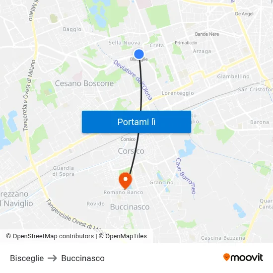 Bisceglie to Buccinasco map