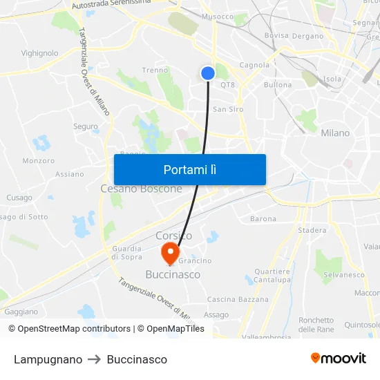 Lampugnano to Buccinasco map