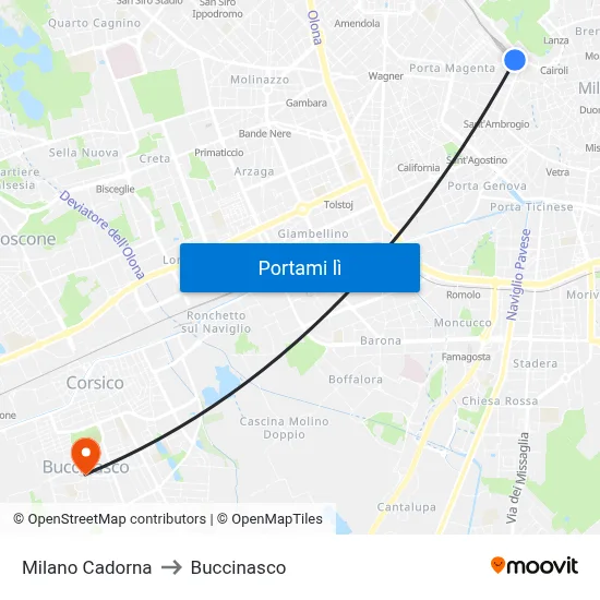 Milano Cadorna to Buccinasco map