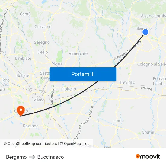Bergamo to Buccinasco map