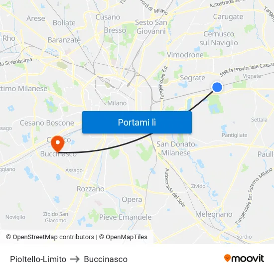 Pioltello-Limito to Buccinasco map
