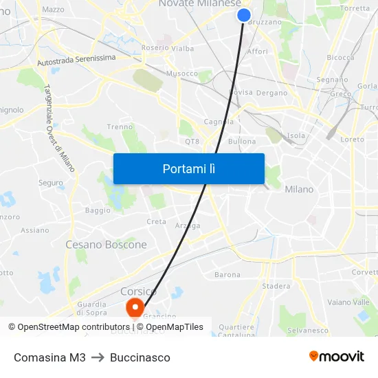 Comasina M3 to Buccinasco map