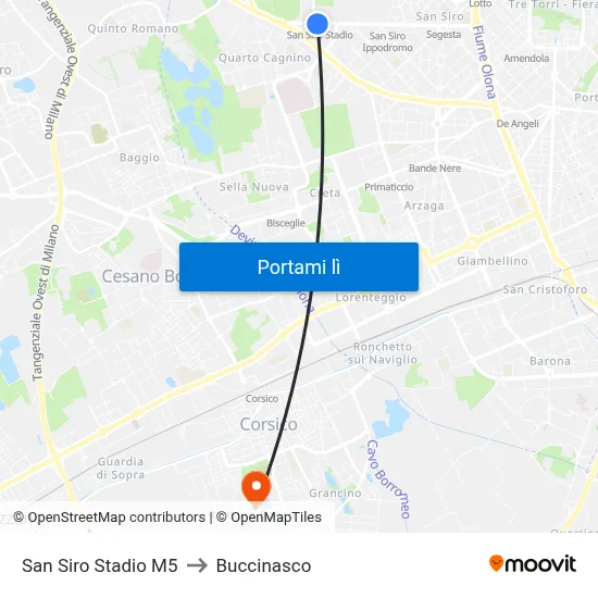 San Siro Stadio M5 to Buccinasco map