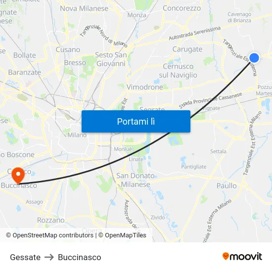 Gessate to Buccinasco map