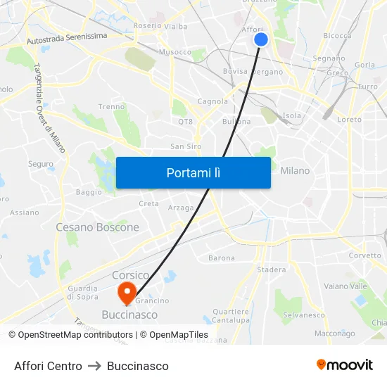 Affori Centro to Buccinasco map