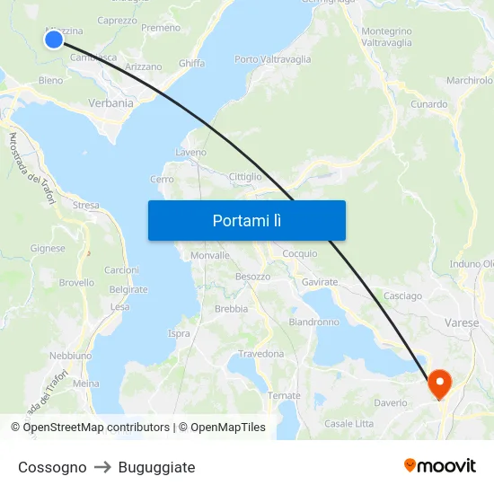 Cossogno to Buguggiate map