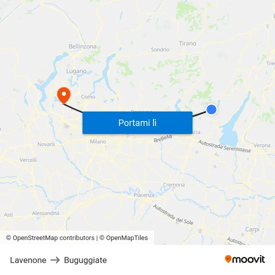 Lavenone to Buguggiate map