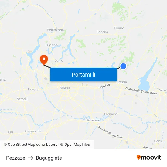 Pezzaze to Buguggiate map