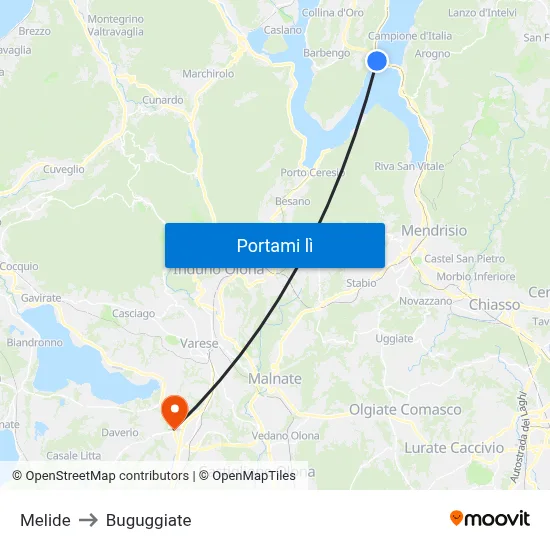 Melide to Buguggiate map