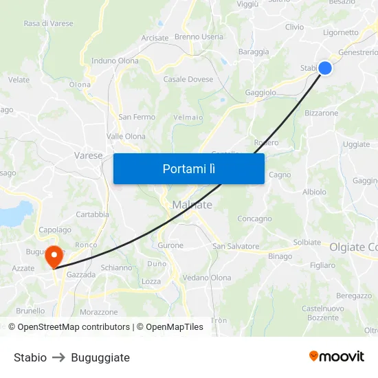 Stabio to Buguggiate map