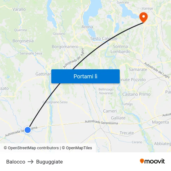 Balocco to Buguggiate map