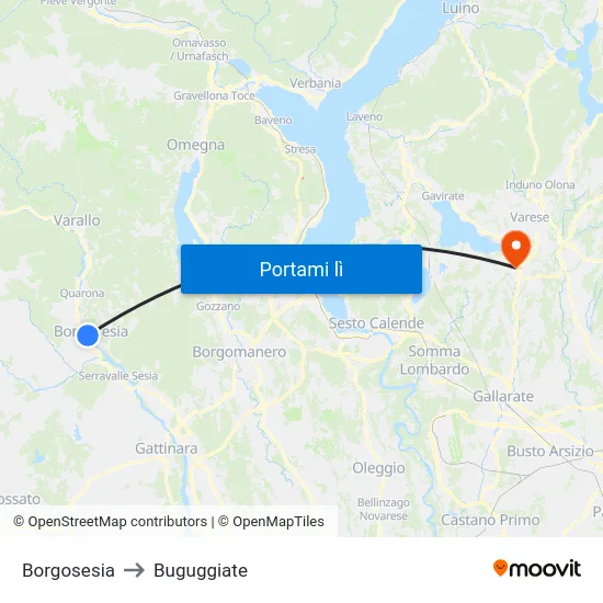 Borgosesia to Buguggiate map
