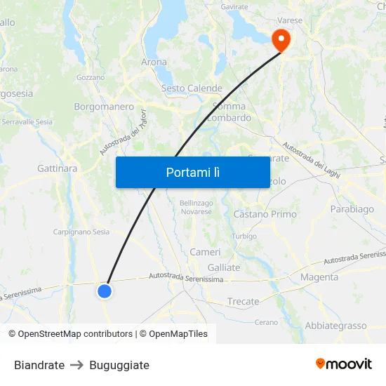 Biandrate to Buguggiate map
