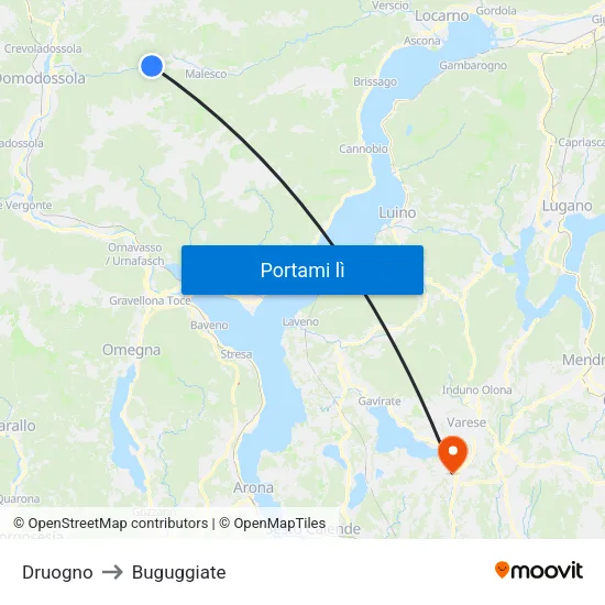 Druogno to Buguggiate map