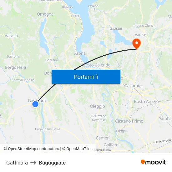 Gattinara to Buguggiate map