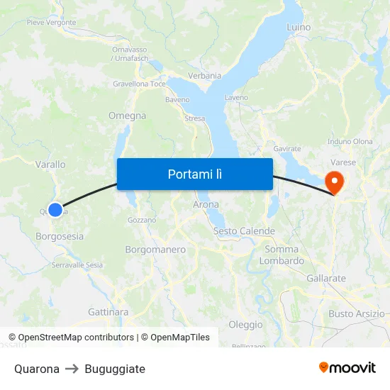 Quarona to Buguggiate map