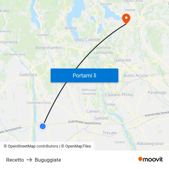 Recetto to Buguggiate map