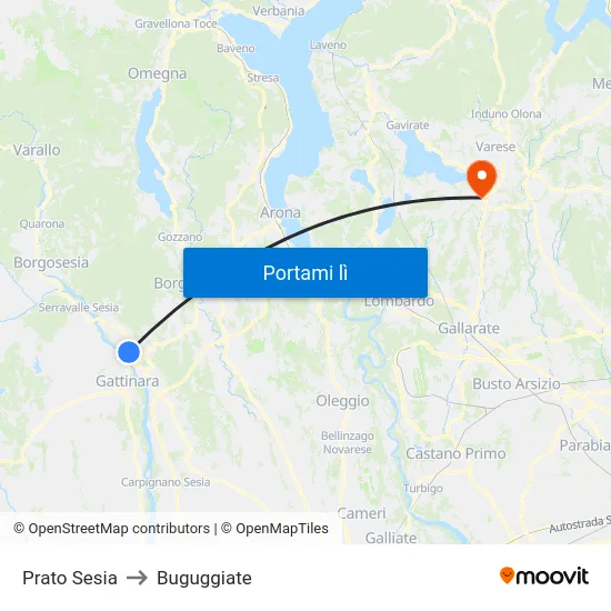 Prato Sesia to Buguggiate map