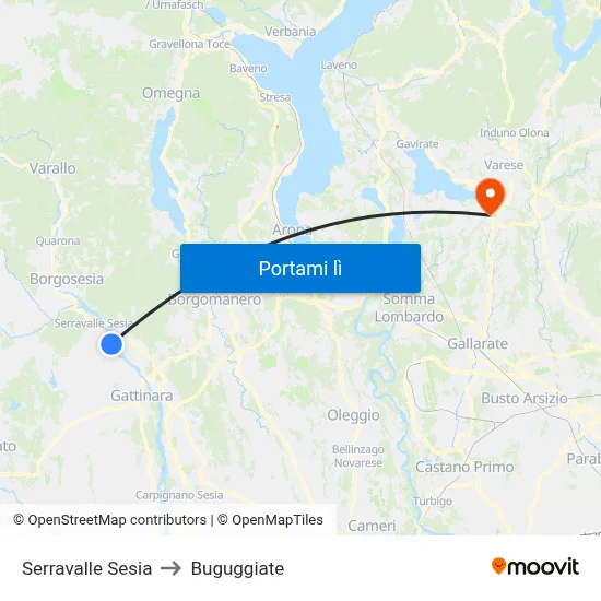 Serravalle Sesia to Buguggiate map
