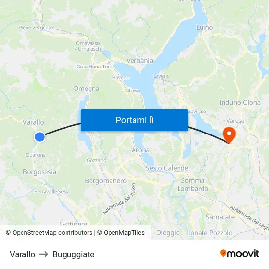 Varallo to Buguggiate map