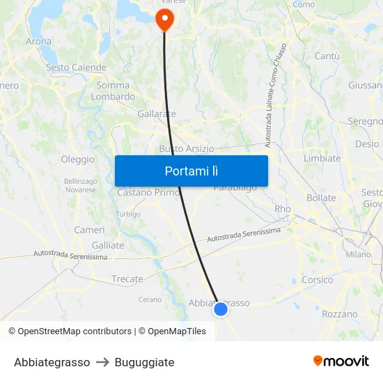 Abbiategrasso to Buguggiate map