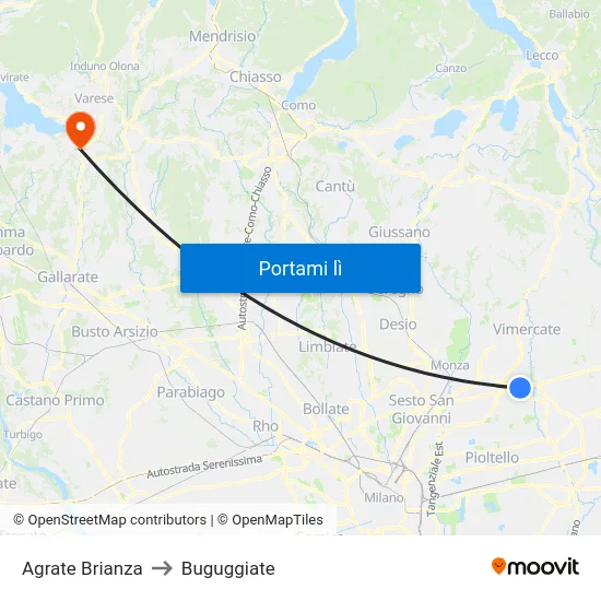 Agrate Brianza to Buguggiate map