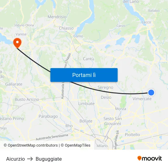 Aicurzio to Buguggiate map