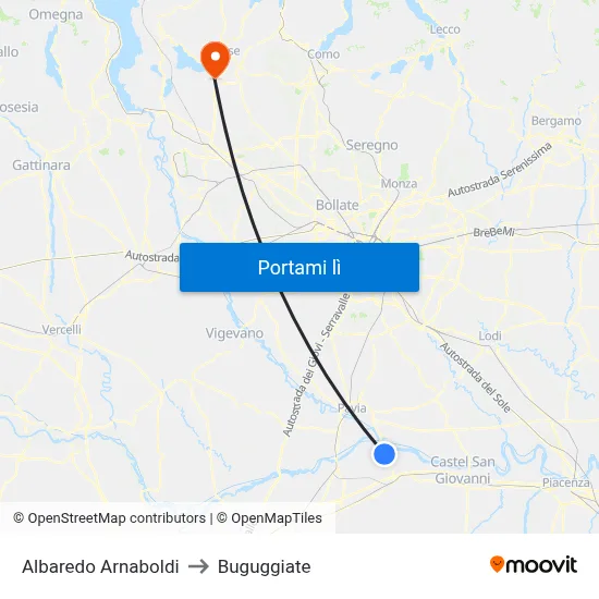 Albaredo Arnaboldi to Buguggiate map