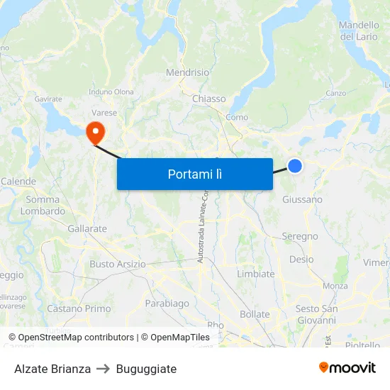 Alzate Brianza to Buguggiate map