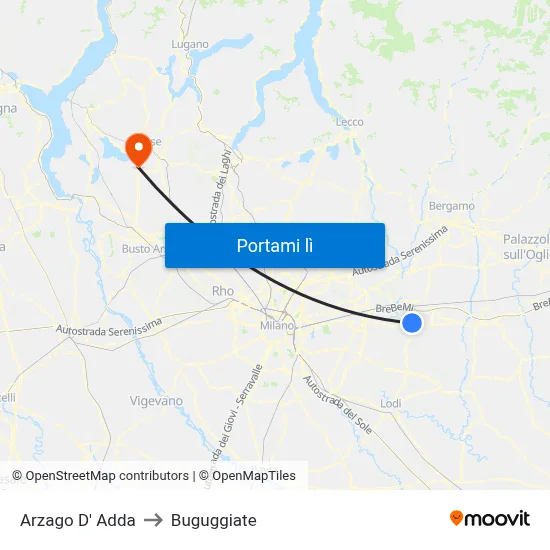 Arzago D' Adda to Buguggiate map