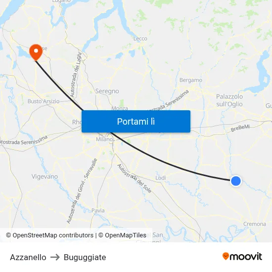Azzanello to Buguggiate map