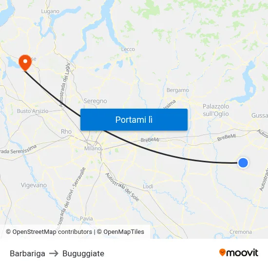 Barbariga to Buguggiate map