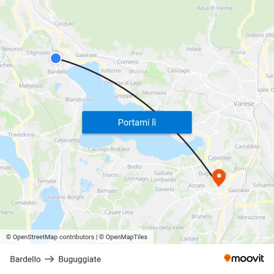 Bardello to Buguggiate map