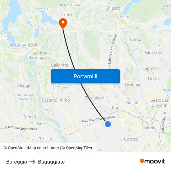 Bareggio to Buguggiate map