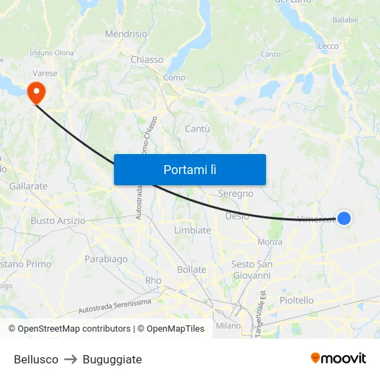 Bellusco to Buguggiate map