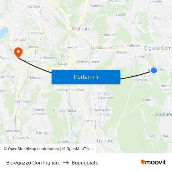 Beregazzo Con Figliaro to Buguggiate map