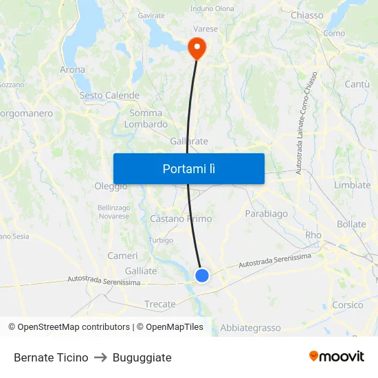 Bernate Ticino to Buguggiate map