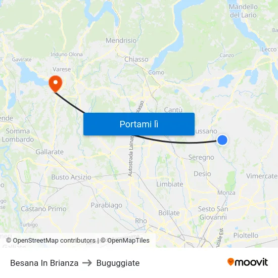 Besana In Brianza to Buguggiate map