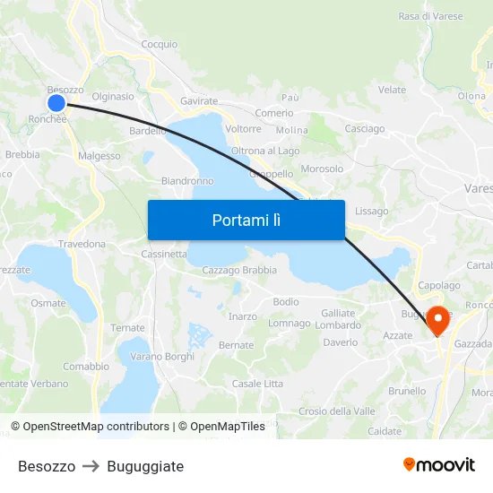 Besozzo to Buguggiate map