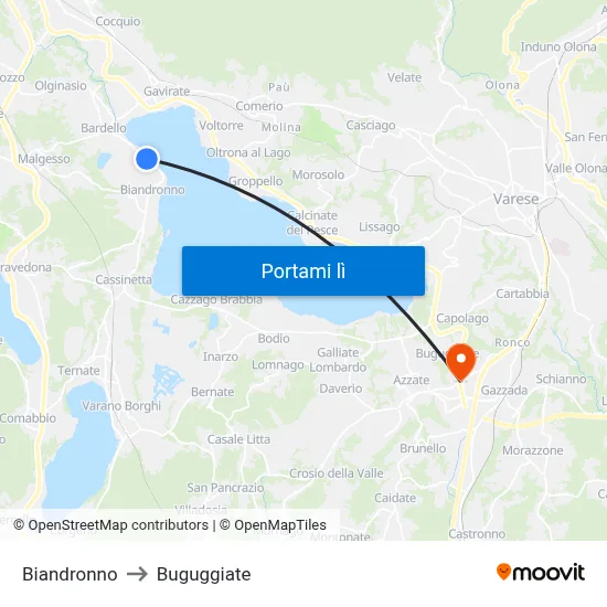 Biandronno to Buguggiate map