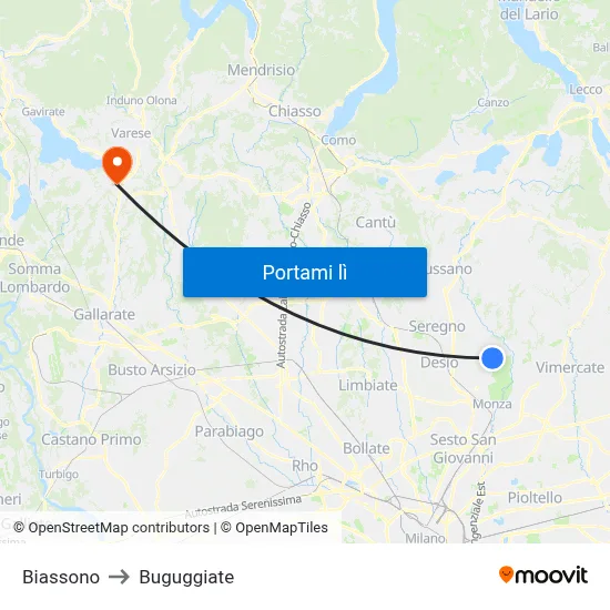 Biassono to Buguggiate map