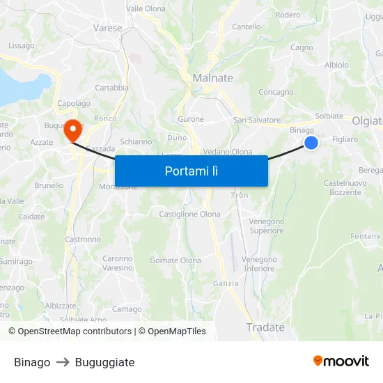 Binago to Buguggiate map