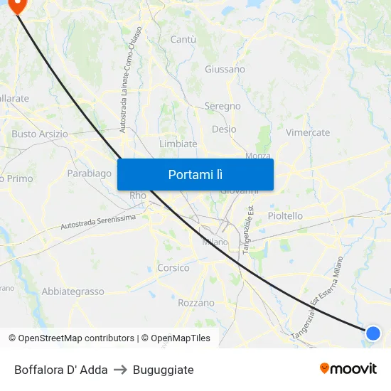 Boffalora D' Adda to Buguggiate map