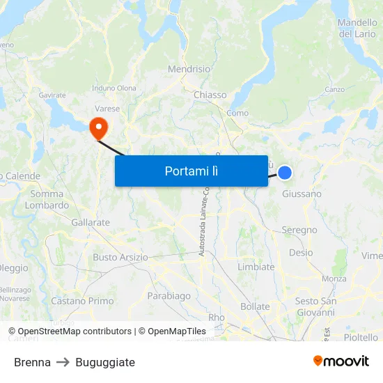 Brenna to Buguggiate map