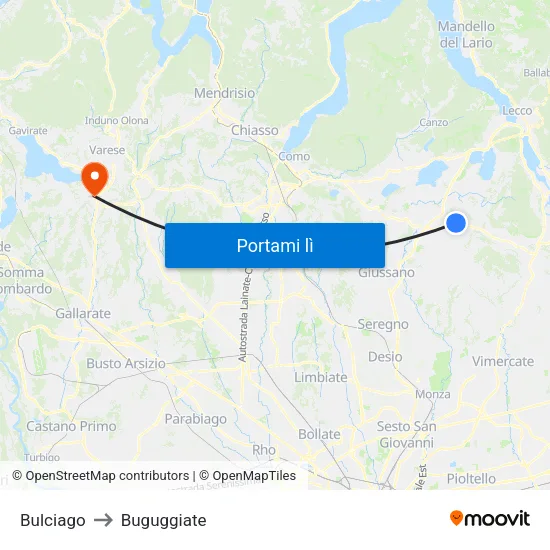 Bulciago to Buguggiate map