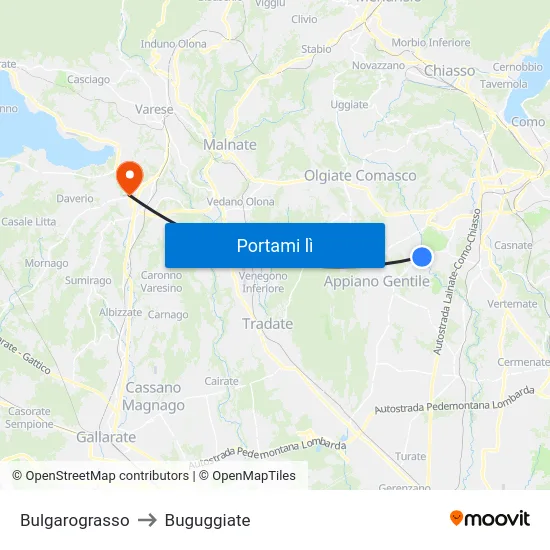 Bulgarograsso to Buguggiate map
