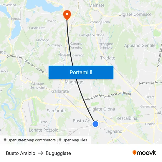 Busto Arsizio to Buguggiate map