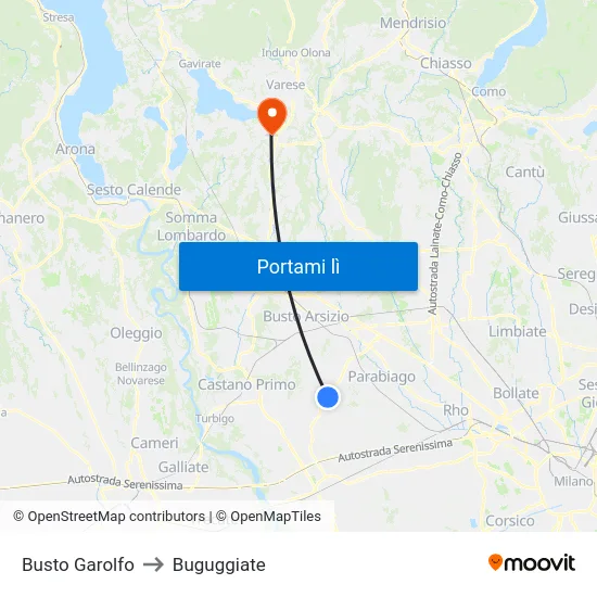 Busto Garolfo to Buguggiate map